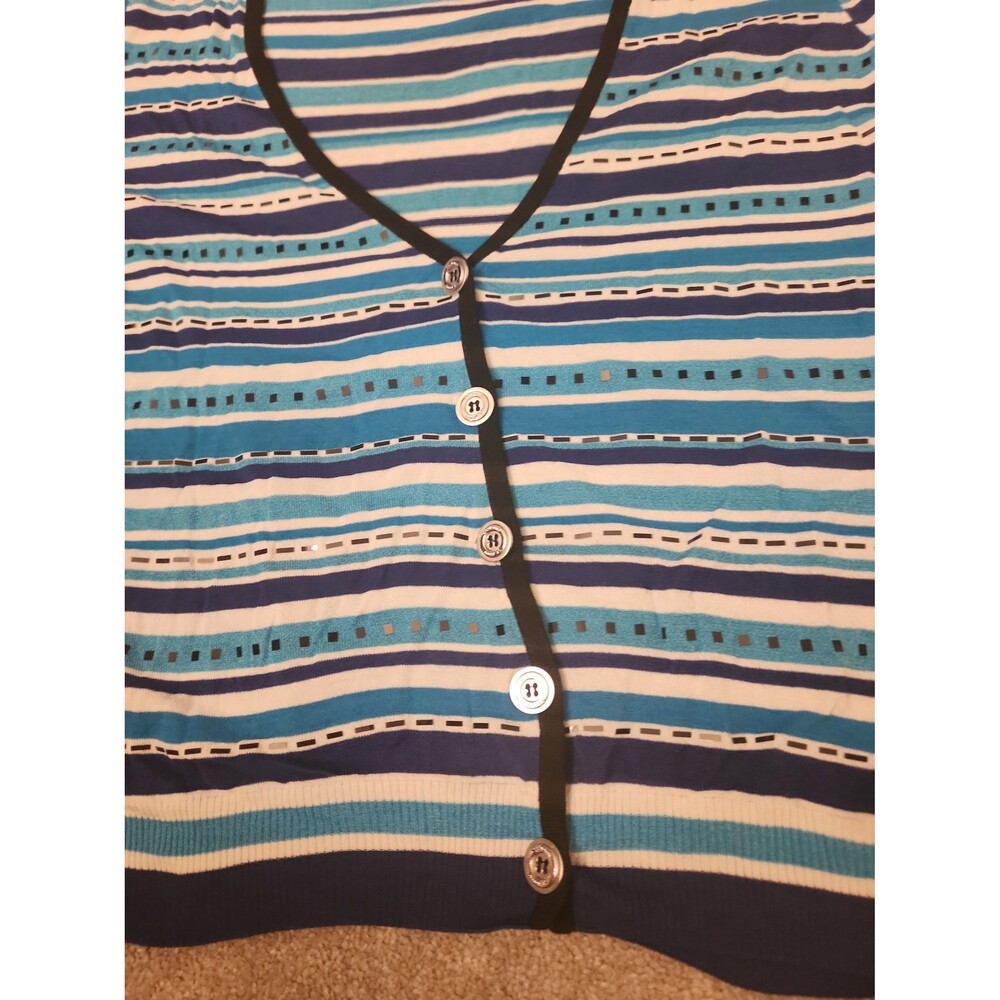 St. John Women's Blue & White Striped Wool-Blend Cardigan Size M - Picture 6 of 12